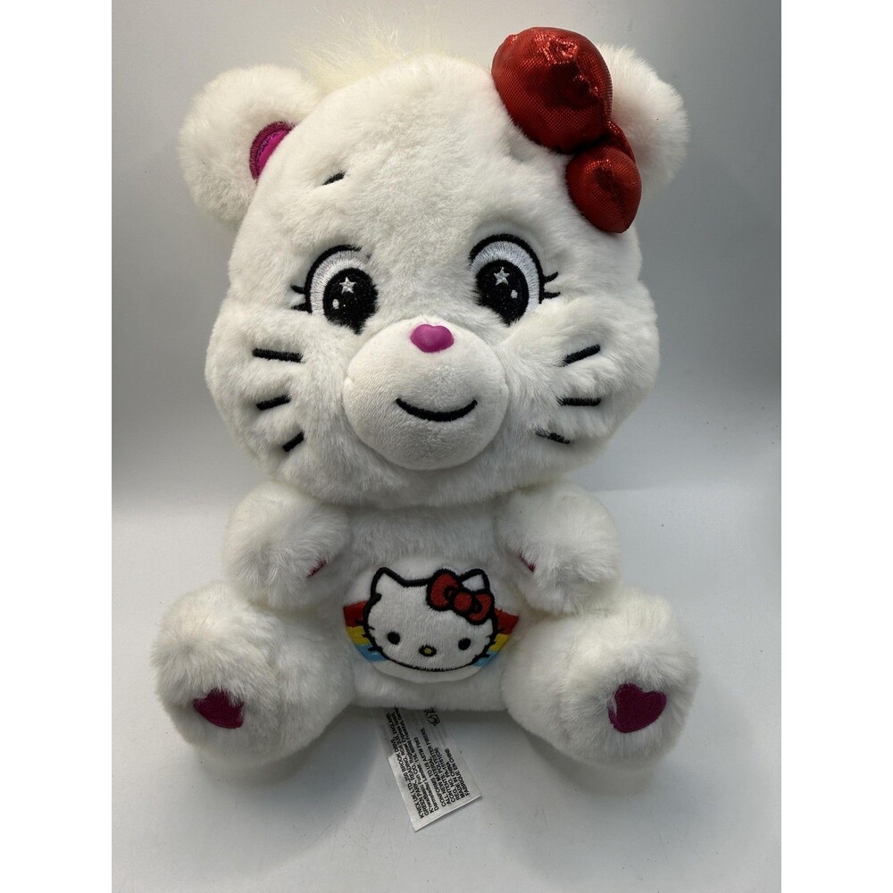 Care Bears Hello Kitty White Bear Plush Stuffed Toy Small Red Bow Hearts Cute